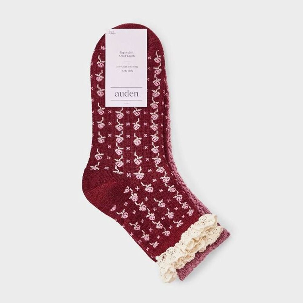 Women's Floral Lace and Pointelle 2pk Ankle Socks - Auden Berry/Pink 4-10
